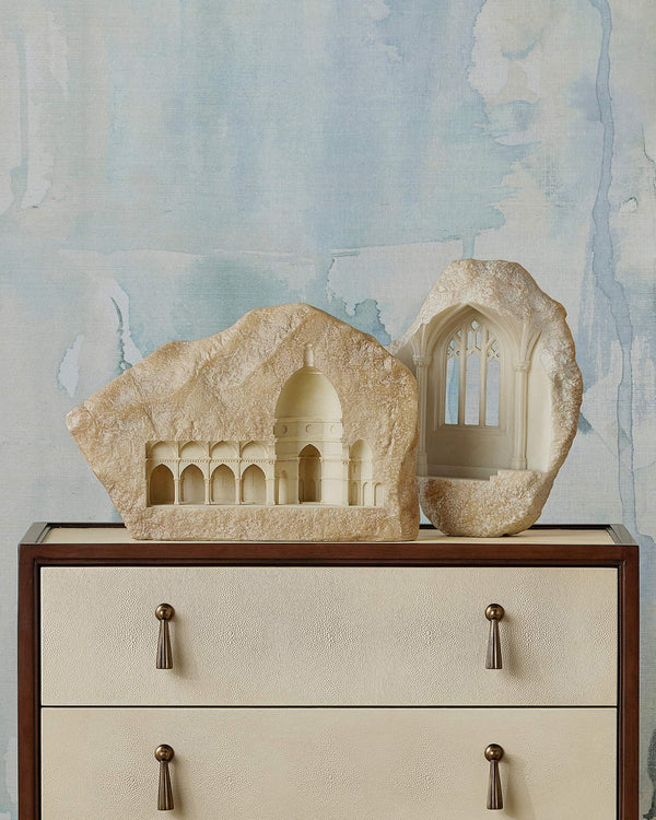 Currey & Company Architectural Gothic Portico Wall Sculpture Hand Finished Bas Relief for Classic Interiors Antique White 14.75"h x 10.5"w x 5"d 1200-1072