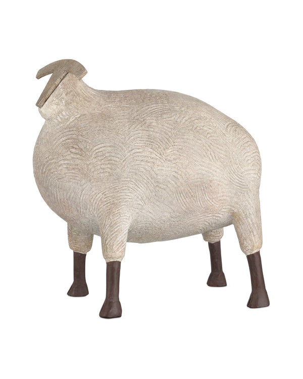 Currey & Company Ancient Ram Sculpture Modernist Beige Composite Tabletop Accent for Mantel or Shelf 1200-1073