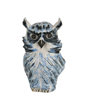 Currey & Company Mina Hand-Painted Blue White Porcelain Owl Sculpture for Bookshelf or Entryway 1200-1076