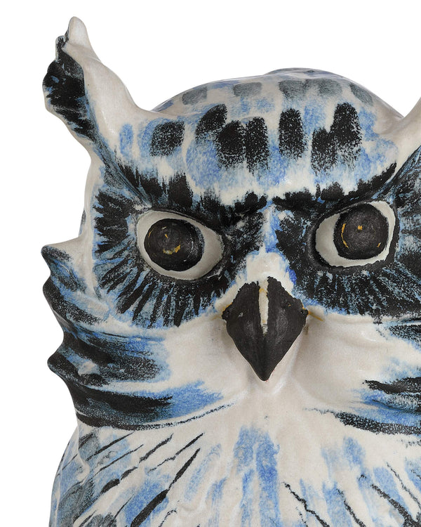 Currey & Company Mina Hand-Painted Blue White Porcelain Owl Sculpture for Bookshelf or Entryway 1200-1076