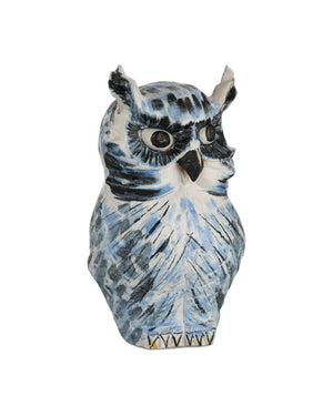Currey & Company Mina Hand-Painted Blue White Porcelain Owl Sculpture for Bookshelf or Entryway 1200-1076