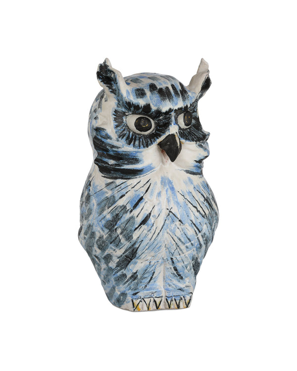 Currey & Company Mina Hand-Painted Blue White Porcelain Owl Sculpture for Bookshelf or Entryway 1200-1076
