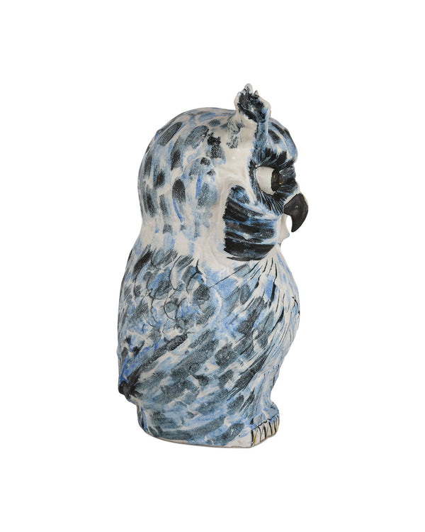 Currey & Company Mina Hand-Painted Blue White Porcelain Owl Sculpture for Bookshelf or Entryway 1200-1076