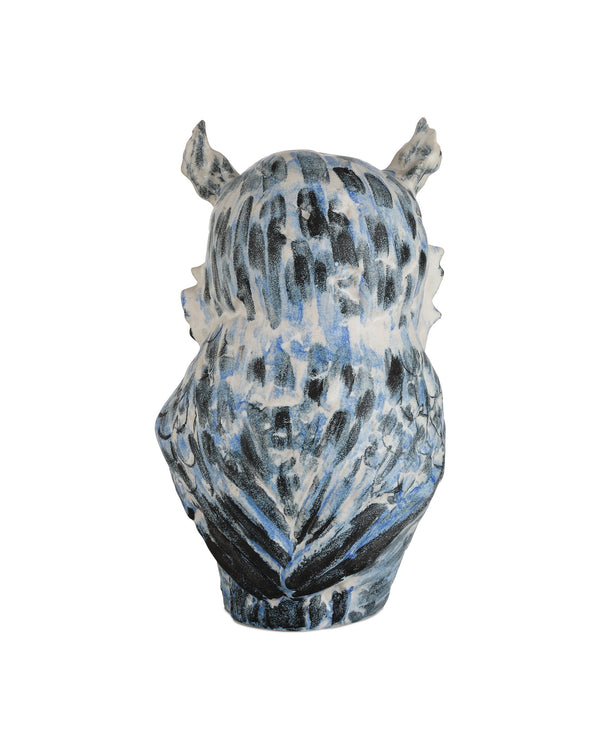 Currey & Company Mina Hand-Painted Blue White Porcelain Owl Sculpture for Bookshelf or Entryway 1200-1076