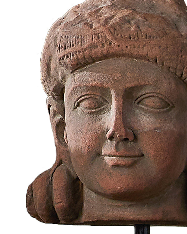 Currey & Company Mathura Green Stone Bodhisattva Head on Antique Brass Stand Global Decor 1200-1080