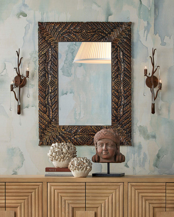 Currey & Company Mathura Green Stone Bodhisattva Head on Antique Brass Stand Global Decor 1200-1080