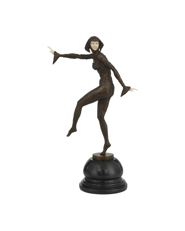 Currey & Company Zanni Harlequin Sculpture Handcrafted Composite Figure on Stacked Black Marble Base 1200-1081