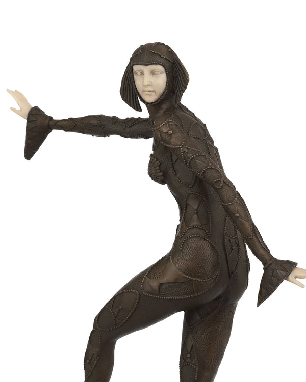 Currey & Company Zanni Harlequin Sculpture Handcrafted Composite Figure on Stacked Black Marble Base 1200-1081