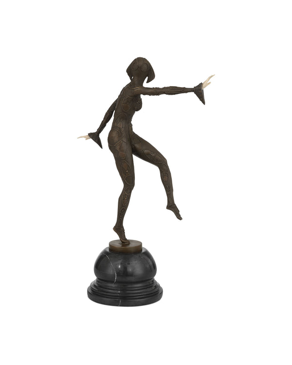 Currey & Company Zanni Harlequin Sculpture Handcrafted Composite Figure on Stacked Black Marble Base 1200-1081