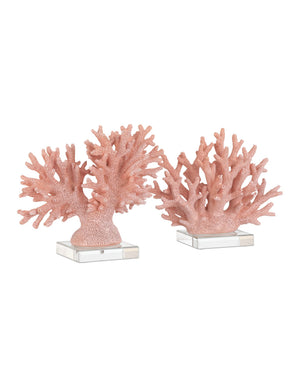 Currey & Company Fire Coral Reef Sculpture Set Coastal Accent Pieces on Clear Acrylic Bases 1200-1082