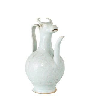Currey & Company Ritual Hunting Celadon Porcelain Bottle with Crackle Glaze and Animal Head Motifs Large 1200-1094