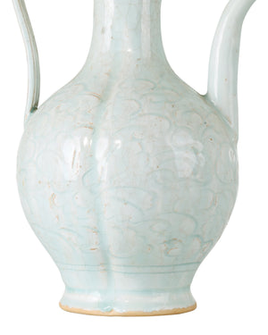 Currey & Company Ritual Hunting Celadon Porcelain Bottle with Crackle Glaze and Animal Head Motifs Large 1200-1094