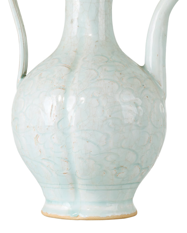 Currey & Company Ritual Hunting Celadon Porcelain Bottle with Crackle Glaze and Animal Head Motifs Large 1200-1094