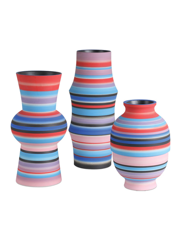 Currey & Company Happy Hand Thrown Porcelain Vase with Bold Retro Striations for Shelves and Consoles 1200-1096