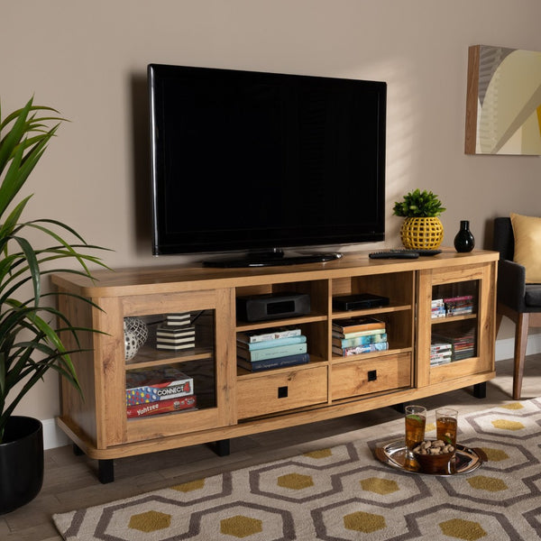 Baxton Studio Baxton Studio Walda Modern Oak Brown 2-Drawer TV Stand with Cable Management & Mixed Materials Design TV838070-Wotan Oak