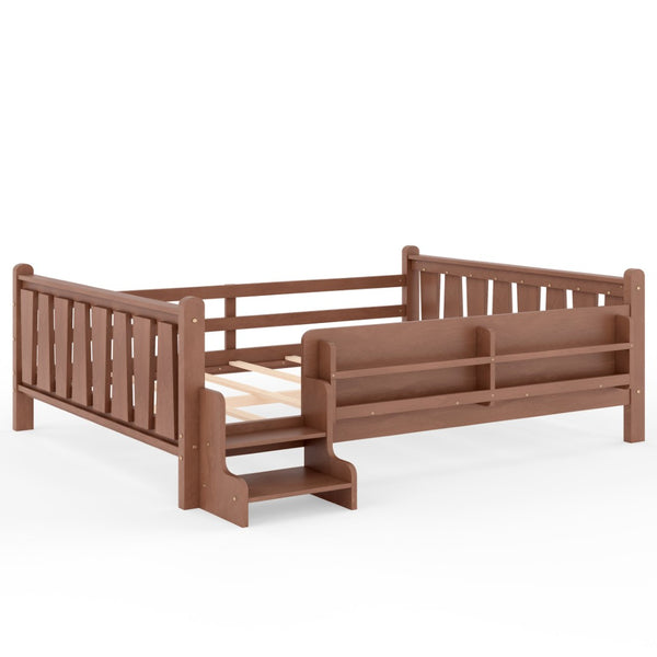 English Elm Queen Bunk Bed with Trundle Solid Pine Kids Car Themed Frame Built-in Bookshelf Natural W1580S00537