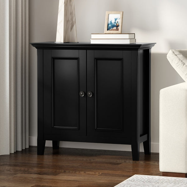 English Elm Amherst Solid Pine Low Cabinet Matte Black Finish Transitional Storage for Any Room B136P436063