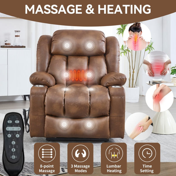 English Elm Dual Motor Power Lift Recliner with Massage Heat and Leatherair Upholstery for Living Room W3224P290208