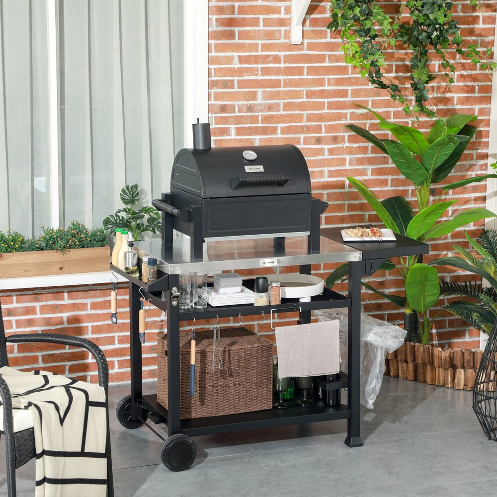 English Elm Outsunny Stainless Steel Outdoor Prep Cart with Folding Side Table and Locking Wheels W2225P174291