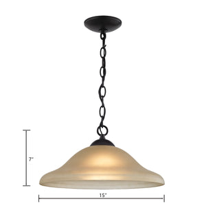Thomas Lighting Conway Opaque Glass Pendant Light for Dining Rooms and Kitchen Islands with Nickel Frame 15 inches Oil Rubbed Bronze with Light Amber Glass 1201PL/10
