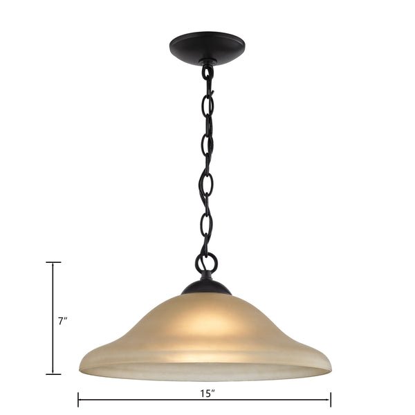 Thomas Lighting Conway Opaque Glass Pendant Light for Dining Rooms and Kitchen Islands with Nickel Frame 15 inches Oil Rubbed Bronze with Light Amber Glass 1201PL/10