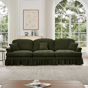 English Elm Elegant Mid Century 3-Seater Sofa With Flared Arms & Removable Skirts – Versatile Green Chenille Comfort W3041S00266