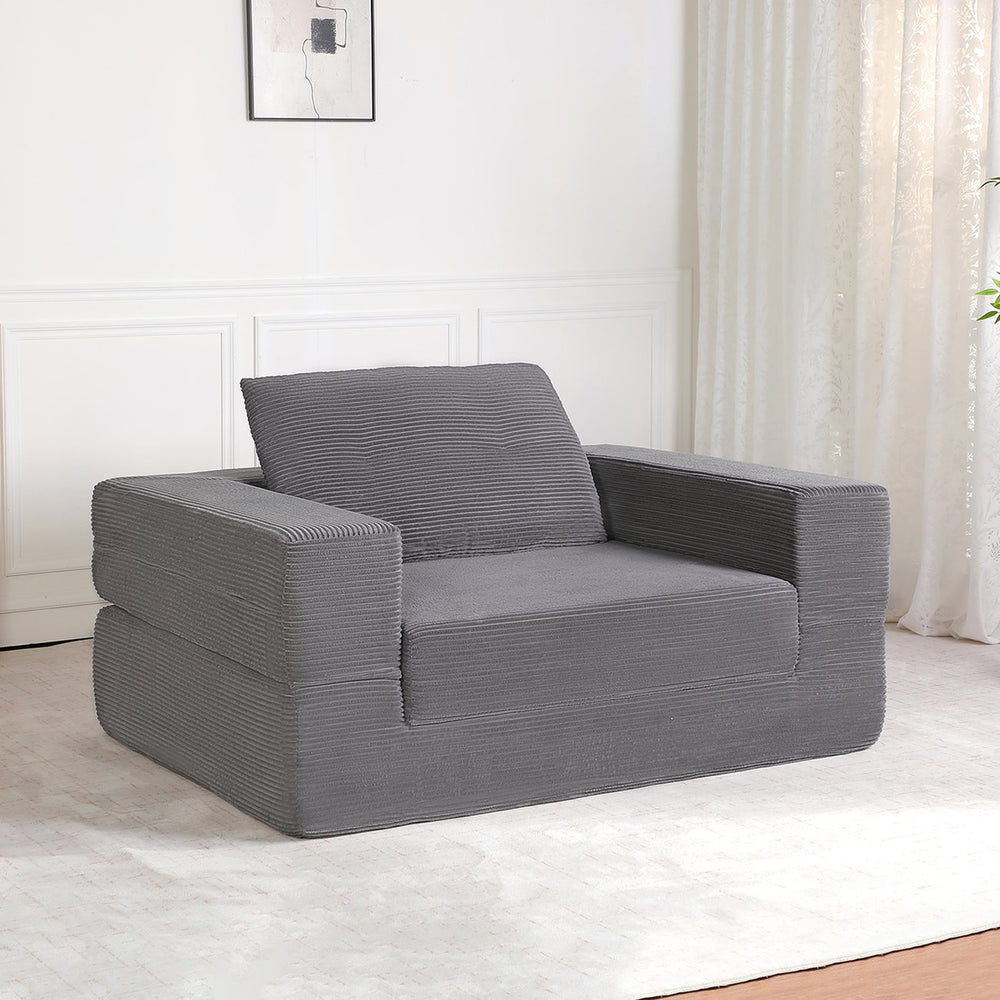 English Elm Compression Human Dog Sofa Bed 3-in-1 Folding Corduroy Floor Couch with Memory Foam Pillow for Living Room DARK GREY W3723P376784