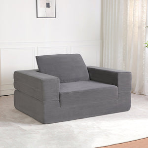 English Elm Compression Human Dog Sofa Bed 3-in-1 Folding Corduroy Floor Couch with Memory Foam Pillow for Living Room DARK GREY W3723P376784