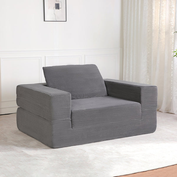 English Elm Compression Human Dog Sofa Bed 3-in-1 Folding Corduroy Floor Couch with Memory Foam Pillow for Living Room DARK GREY W3723P376784