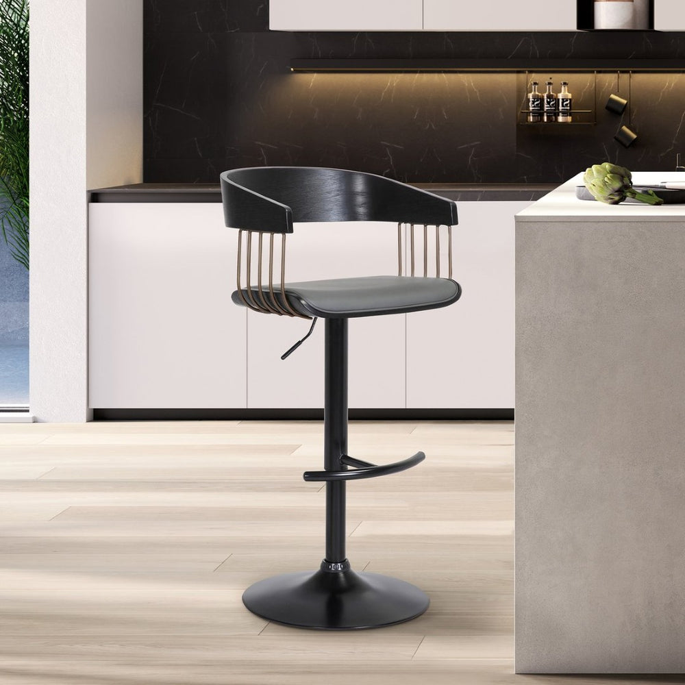 English Elm Larisa Adjustable Swivel Barstool Gray Faux Leather Seat Industrial Metal Frame B2736P464844