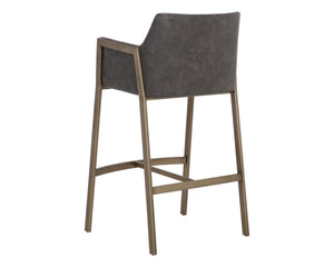 Sunpan Bernadette Stylish Barstool with Antique Brass Frame and Durable Faux Leather for Chic Interiors Kendall Grey