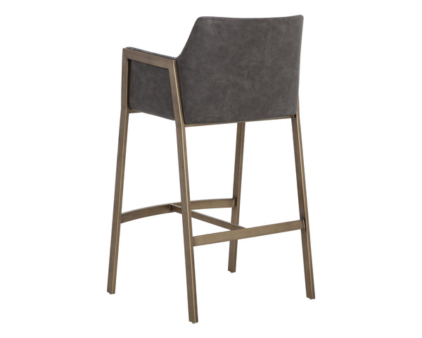 Sunpan Bernadette Stylish Barstool with Antique Brass Frame and Durable Faux Leather for Chic Interiors Kendall Grey