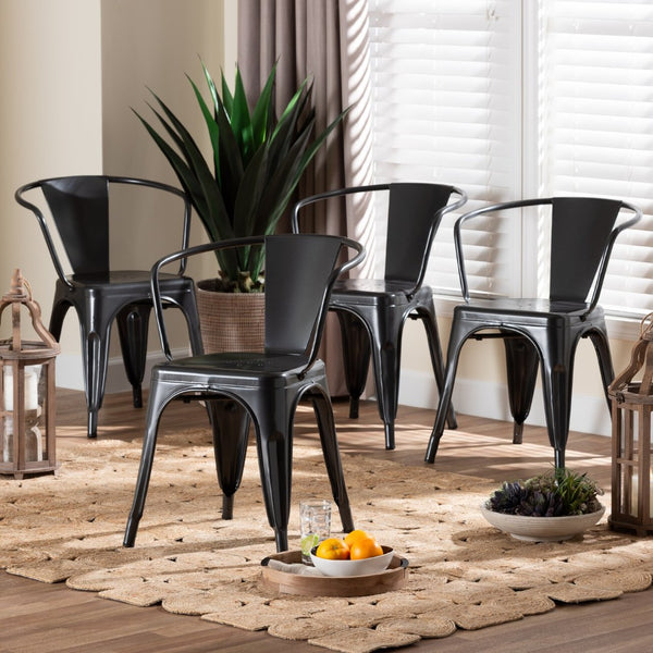 Baxton Studio Baxton Studio Ryland Modern Industrial Dark Grey Metal Dining Chairs Set of 4 for Stylish Comfort AY-MC02-Dark Grey-DC
