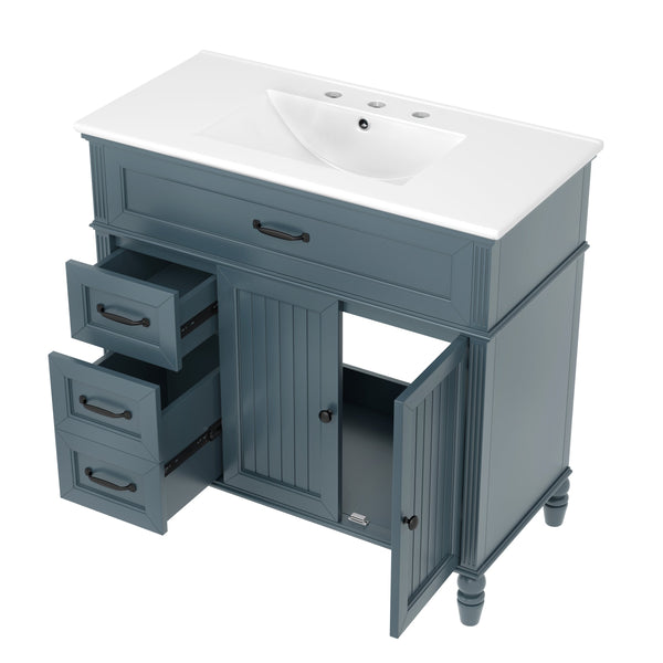 English Elm 36" Modern Bathroom Vanity with Ceramic Sink, Solid Wood + MDF Frame, Sleek Freestanding Design Blue N725P195410C