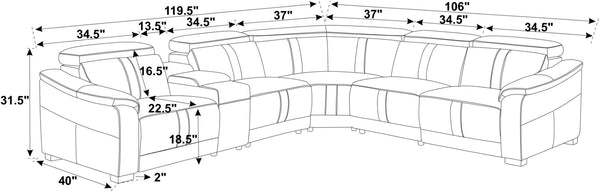 English Elm Leather Match Power Reclining Sectional with Storage Console and Adjustable Headrests Dark Brown B2748S00037