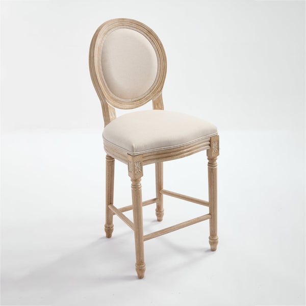 English Elm French Country 26'' Bar Chairs Set Of 2, Upholstered Comfort With Round Back, Vintage Elegance, Beige W3426P324574