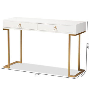 Baxton Studio Baxton Beagan Modern Console Table with Gold Metal Base and Two Spacious Drawers for Stylish Storage White JY20B168-White/Gold
