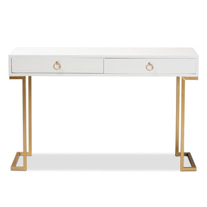 Baxton Studio Baxton Beagan Modern Console Table with Gold Metal Base and Two Spacious Drawers for Stylish Storage White JY20B168-White/Gold