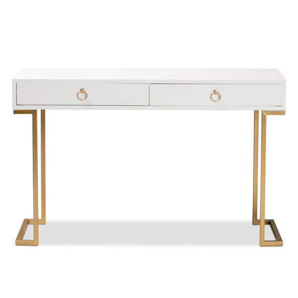 Baxton Studio Baxton Beagan Modern Console Table with Gold Metal Base and Two Spacious Drawers for Stylish Storage White JY20B168-White/Gold