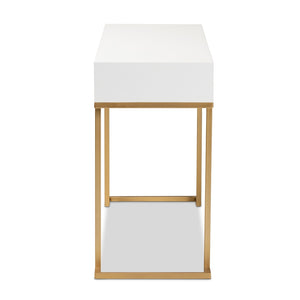 Baxton Studio Baxton Beagan Modern Console Table with Gold Metal Base and Two Spacious Drawers for Stylish Storage White JY20B168-White/Gold