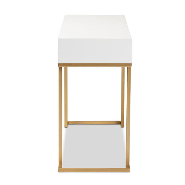 Baxton Studio Baxton Beagan Modern Console Table with Gold Metal Base and Two Spacious Drawers for Stylish Storage White JY20B168-White/Gold