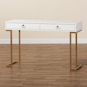 Baxton Studio Baxton Beagan Modern Console Table with Gold Metal Base and Two Spacious Drawers for Stylish Storage White JY20B168-White/Gold