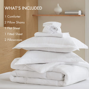 JLA Home Super Listing - Woven Logan Set: Minimalist Striped Comforter Collection with Brushed Microfiber Reverse, Oeko-Tex Safety and Easy Care White AM10-0570