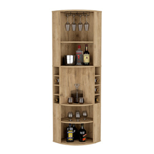 English Elm Oban Corner Bar Cabinet with Five Shelves, Eight Bottle Cubbies and Space-Saving Tall Storage Design Beige 45 L x 23 W x 4 H B070S00252