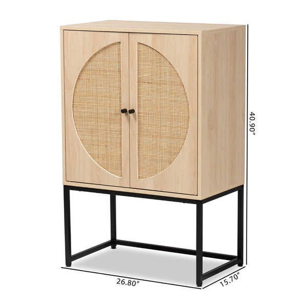Baxton Studio Baxton Studio Ardon Bohemian Storage Cabinet - Light Brown Wood & Black Metal with Rattan Doors MUS-003-Natural/Black