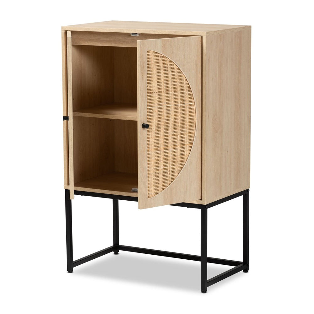 Baxton Studio Baxton Studio Ardon Bohemian Storage Cabinet - Light Brown Wood & Black Metal with Rattan Doors MUS-003-Natural/Black