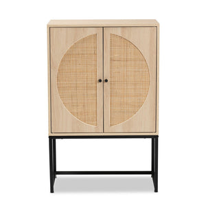 Baxton Studio Baxton Studio Ardon Bohemian Storage Cabinet - Light Brown Wood & Black Metal with Rattan Doors MUS-003-Natural/Black