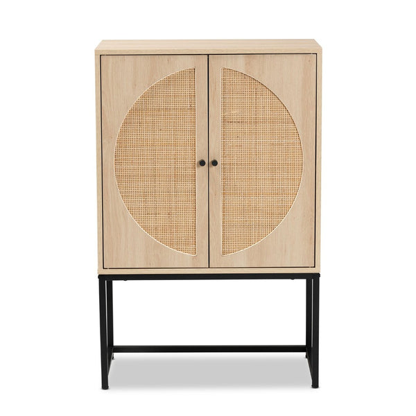 Baxton Studio Baxton Studio Ardon Bohemian Storage Cabinet - Light Brown Wood & Black Metal with Rattan Doors MUS-003-Natural/Black