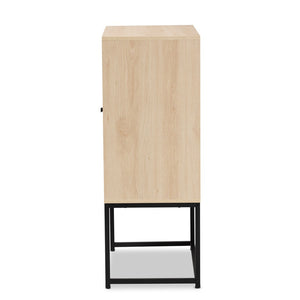Baxton Studio Baxton Studio Ardon Bohemian Storage Cabinet - Light Brown Wood & Black Metal with Rattan Doors MUS-003-Natural/Black