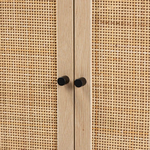 Baxton Studio Baxton Studio Ardon Bohemian Storage Cabinet - Light Brown Wood & Black Metal with Rattan Doors MUS-003-Natural/Black